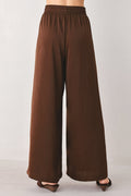 Brown Wide Leg Pants with Elastic Waist