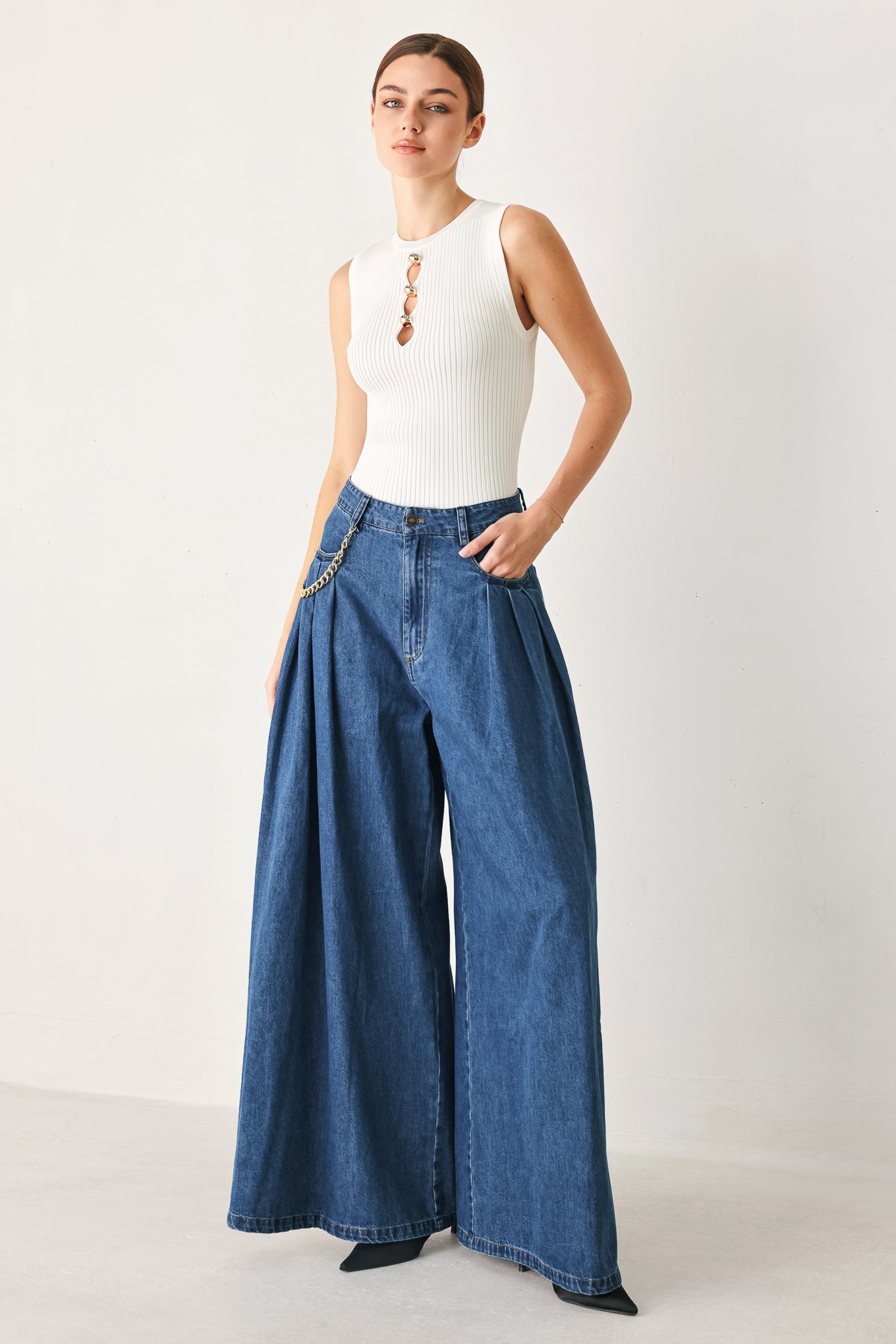 Statement Medium Indigo Wide Leg Denim Pants