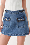 Women's High-Waist Denim Skort with Faux Leather Trim