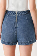 Women's High-Waist Denim Skort with Faux Leather Trim
