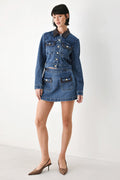Women's High-Waist Denim Skort with Faux Leather Trim
