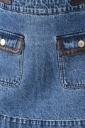 Women's High-Waist Denim Skort with Faux Leather Trim
