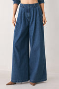 Women's High-Rise Pleated Wide-Leg Jeans