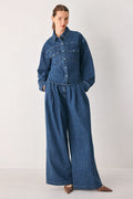 Women's High-Rise Pleated Wide-Leg Jeans