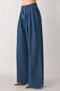 Women's High-Rise Pleated Wide-Leg Jeans