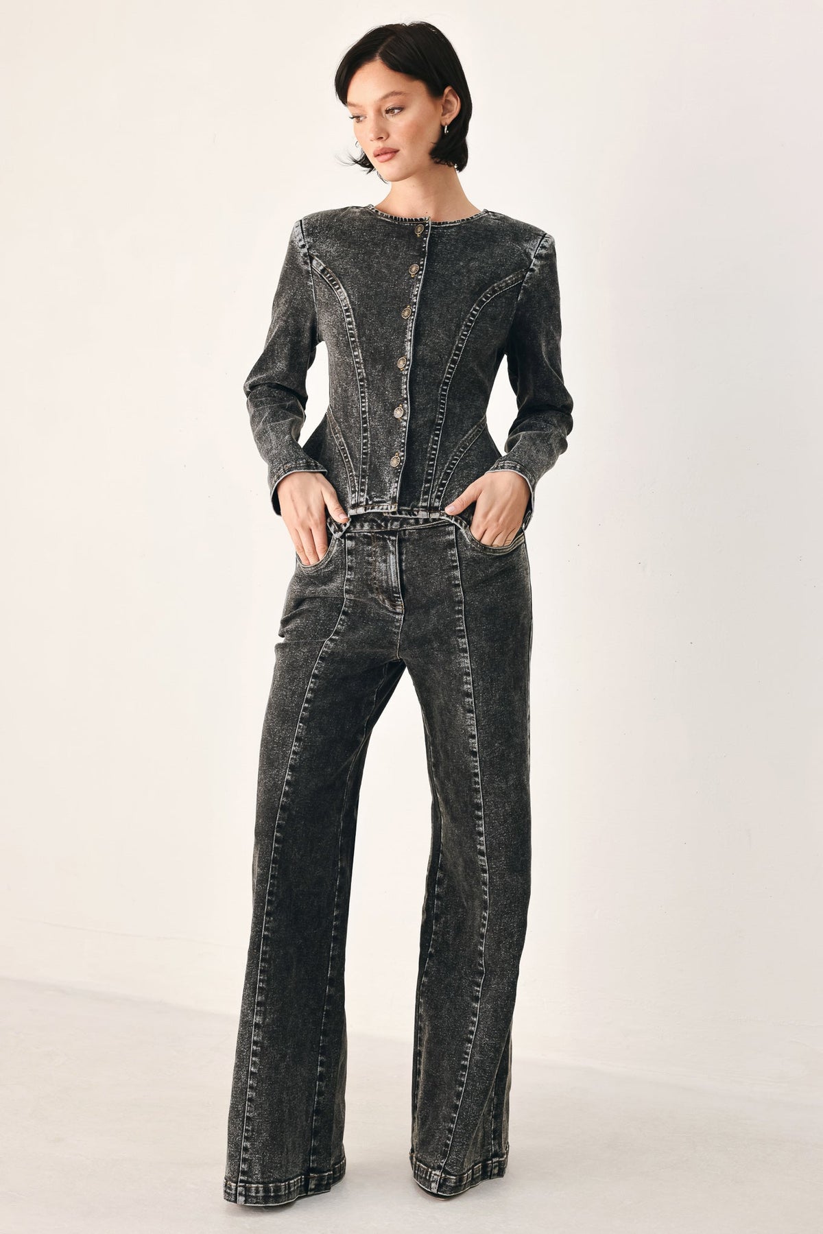 Crossover Wide Leg Denim Pants