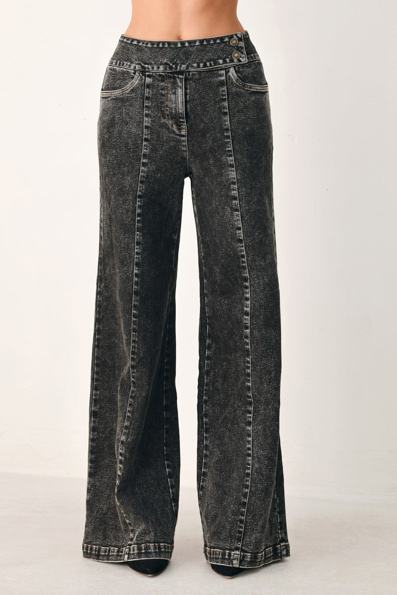 Crossover Wide Leg Denim Pants
