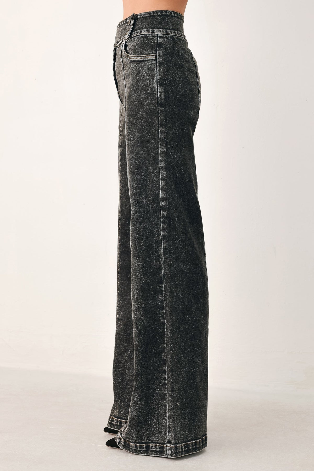 Crossover Wide Leg Denim Pants