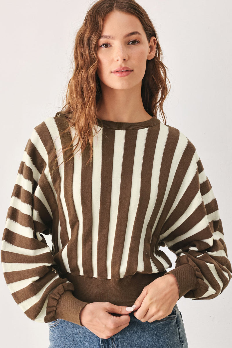 CAPPUCCINO VERTICAL STRIPE KNIT TOP