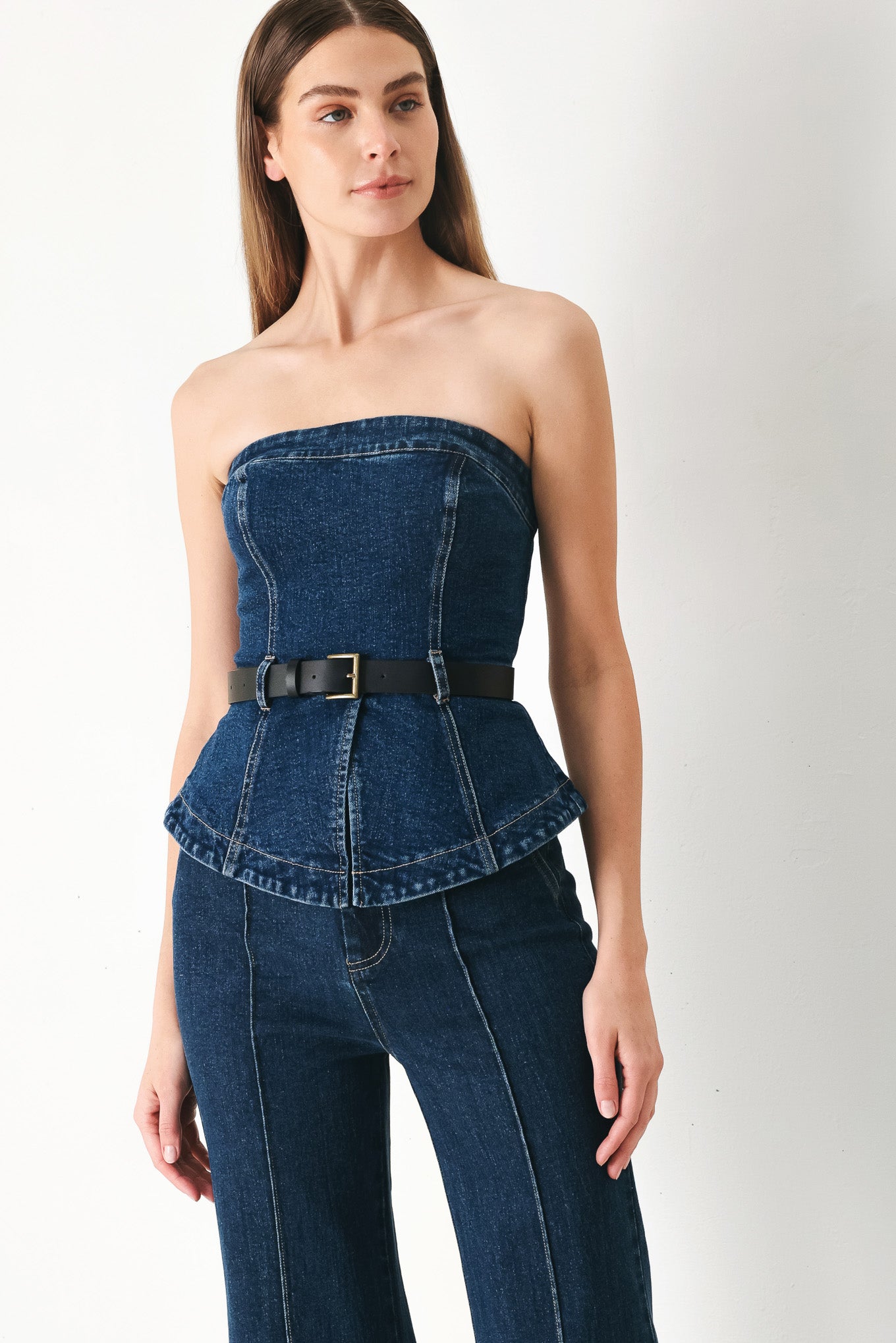 Skyline Flare Denim Tube Top – Ivory Spell
