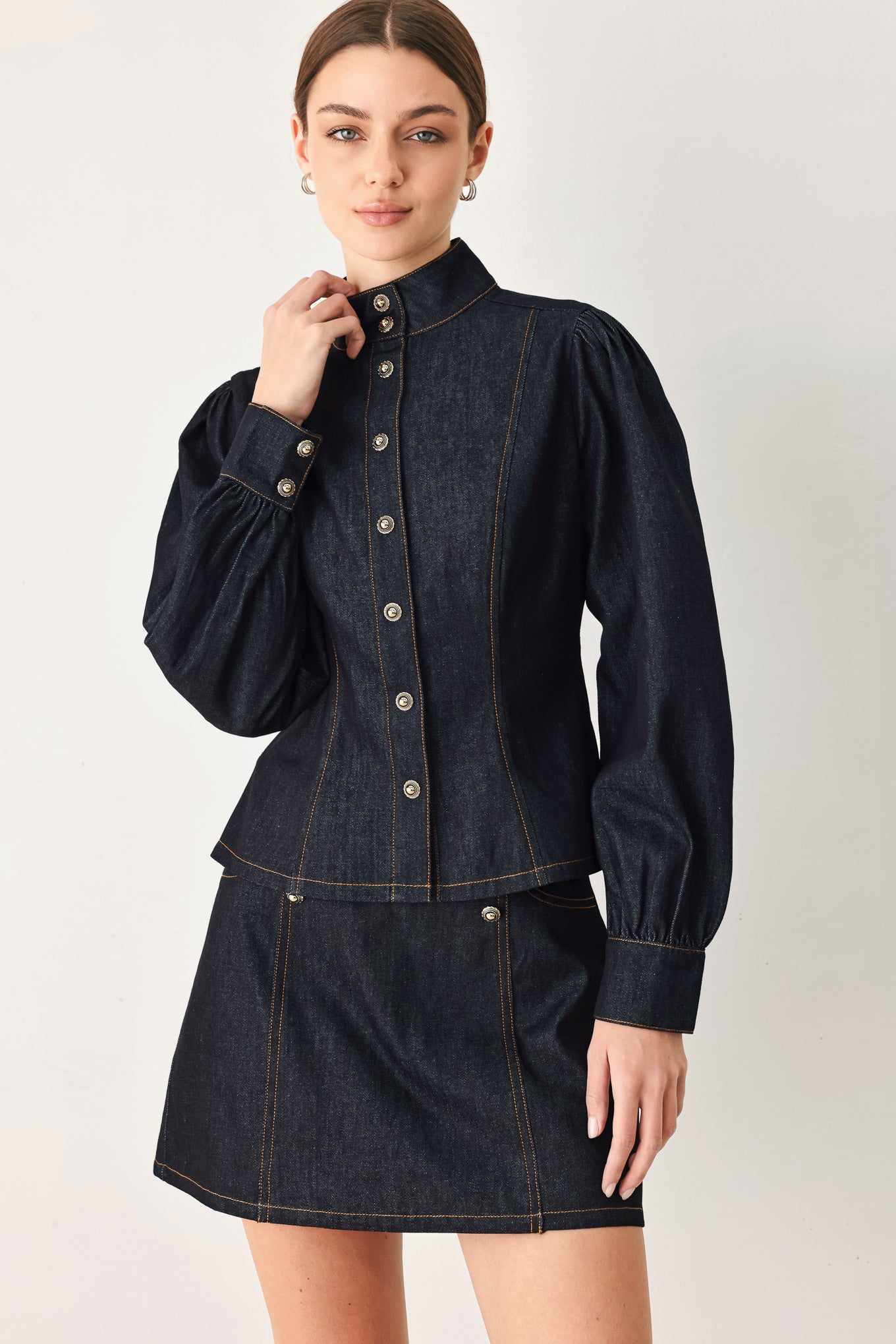 Modern Prep Dark Denim Button Front Top