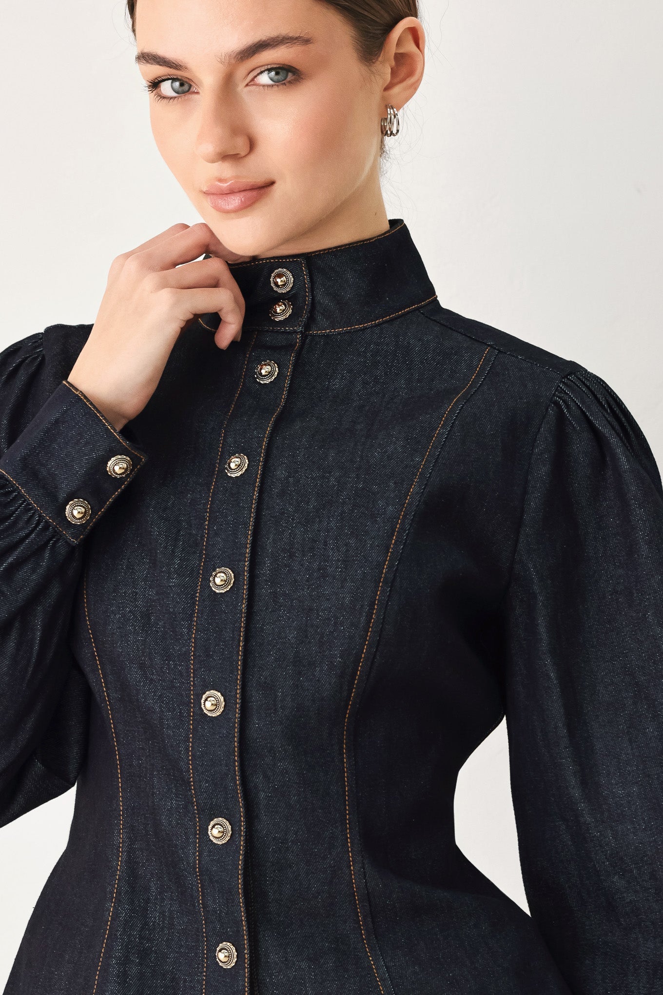 Modern Prep Dark Denim Button Front Top
