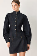 Modern Prep Dark Denim Button Front Top