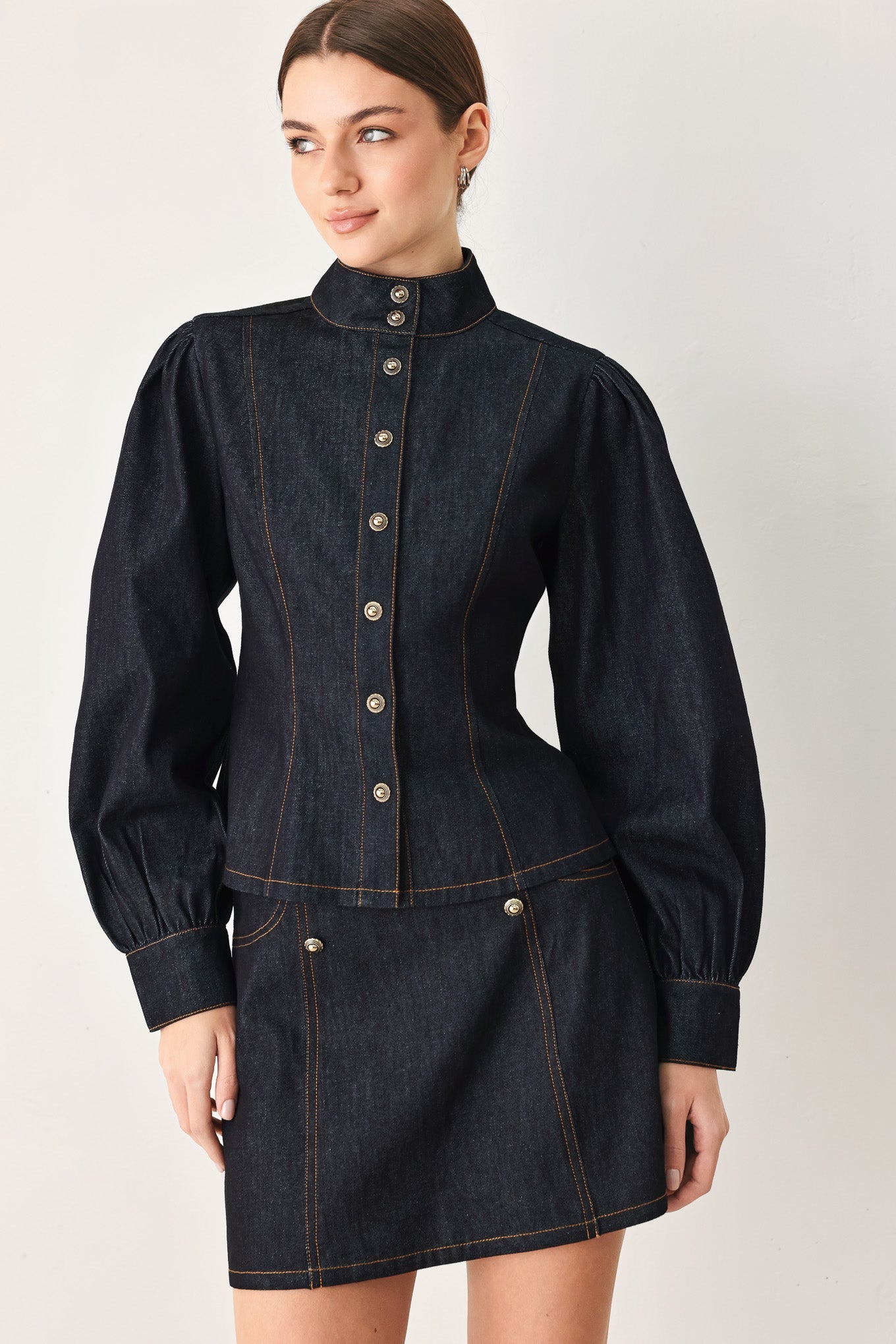 Modern Prep Dark Denim Button Front Top