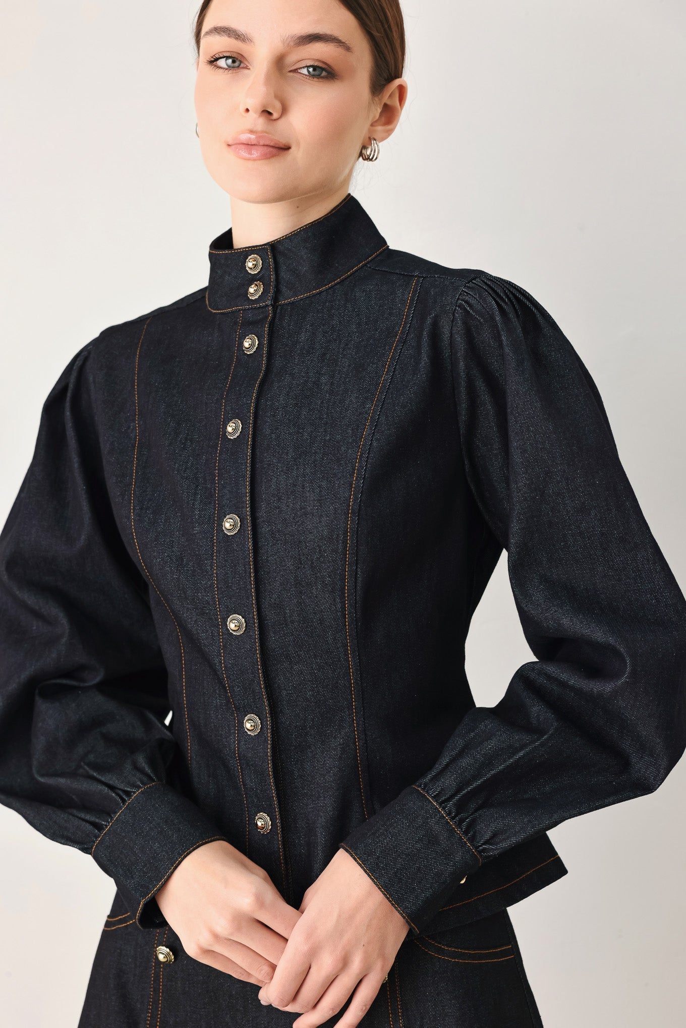Modern Prep Dark Denim Button Front Top