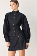 Modern Prep Dark Denim Button Front Top