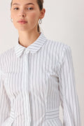 Women's White Pinstripe Button-Down Peplum Blouse