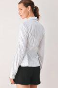 Women's White Pinstripe Button-Down Peplum Blouse
