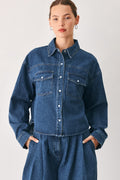 Women's Medium Indigo Pleated Denim Jacket