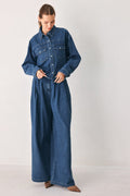 Women's Medium Indigo Pleated Denim Jacket