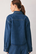 Women's Medium Indigo Pleated Denim Jacket
