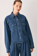 Women's Medium Indigo Pleated Denim Jacket