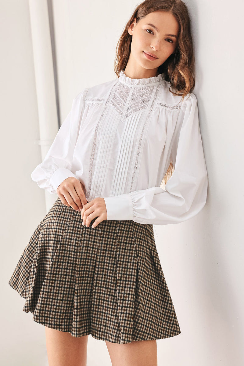 Off White Lace Ruffle Blouse for Women