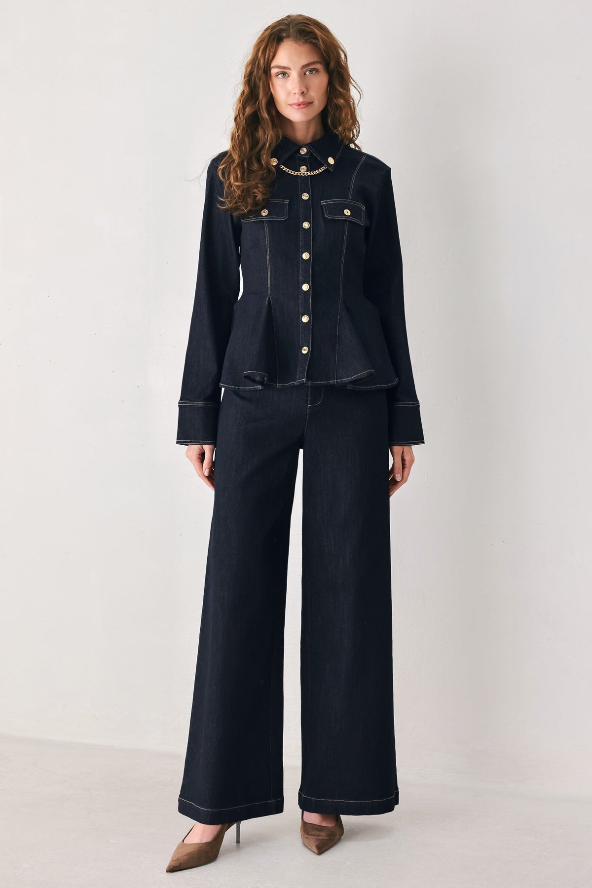 Dark Indigo Denim Peplum Top