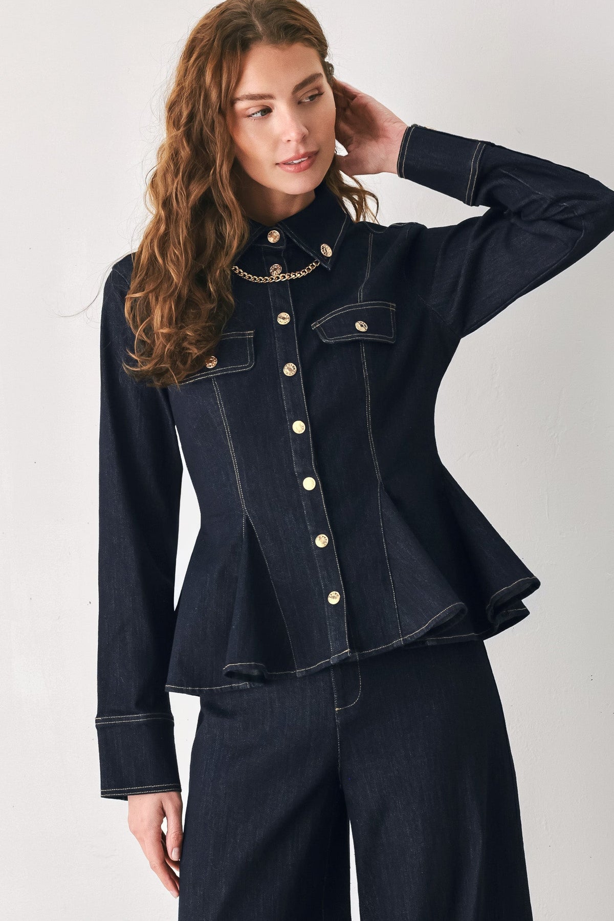 Dark Indigo Denim Peplum Top