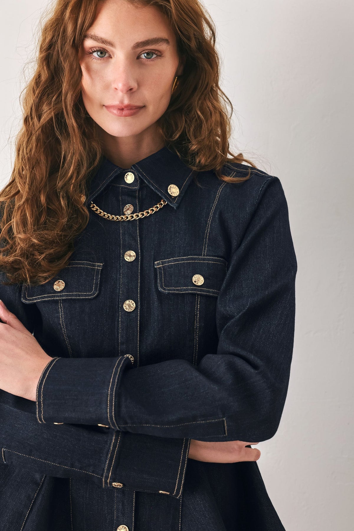 Dark Indigo Denim Peplum Top