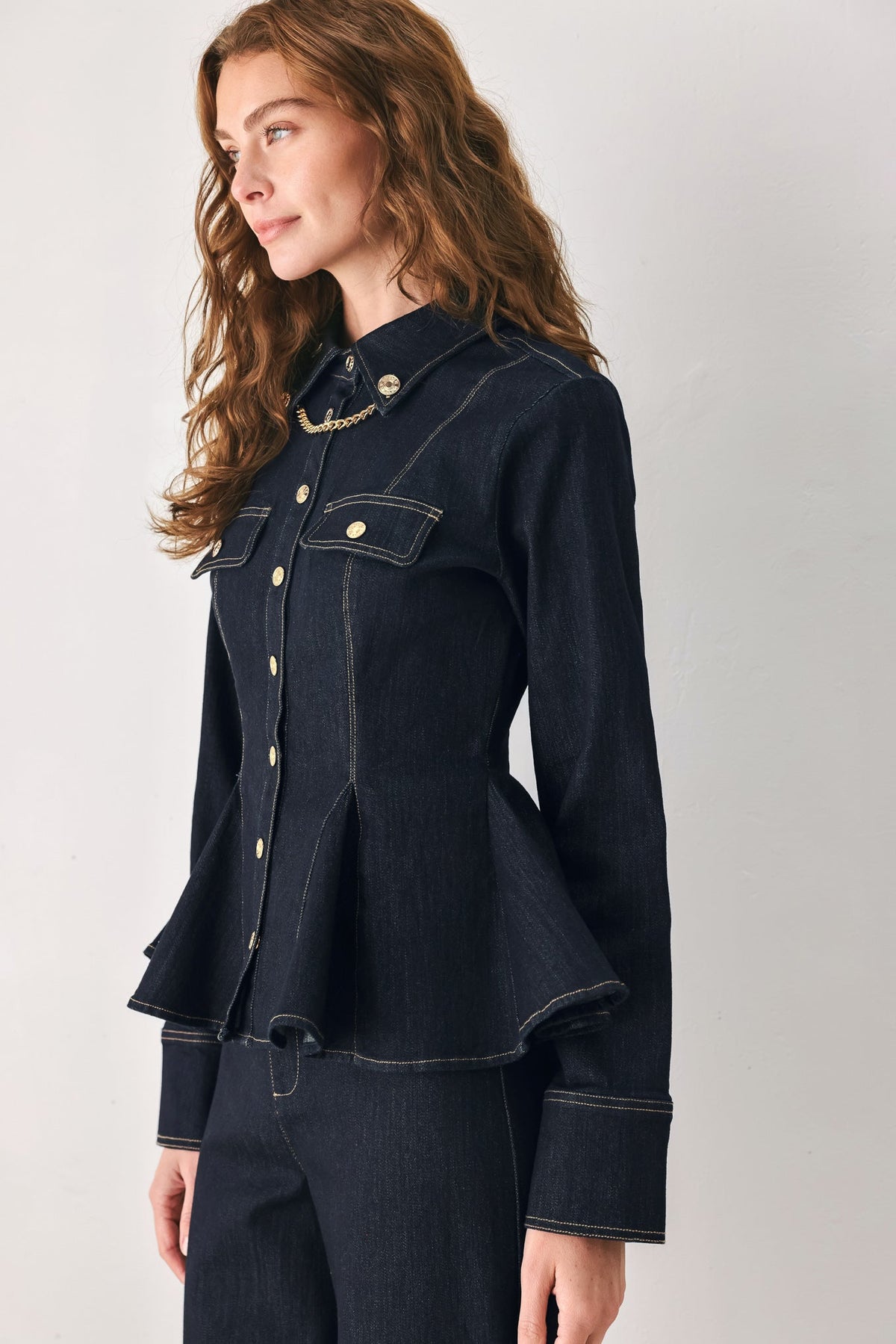 Dark Indigo Denim Peplum Top