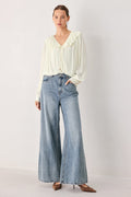 Women's Ivory Ruffle V-Neck Long Sleeve Blouse