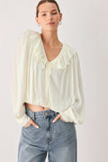Women's Ivory Ruffle V-Neck Long Sleeve Blouse
