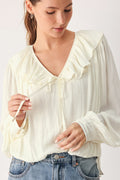 Women's Ivory Ruffle V-Neck Long Sleeve Blouse