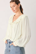 Women's Ivory Ruffle V-Neck Long Sleeve Blouse