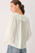 Women's Ivory Ruffle V-Neck Long Sleeve Blouse