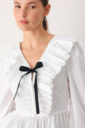 Women's White Ruffle Tie-Neck Peplum Blouse
