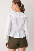 Women's White Ruffle Tie-Neck Peplum Blouse