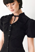 Women's Puff Sleeve Tie Neck Button-Front Blouse