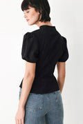 Women's Puff Sleeve Tie Neck Button-Front Blouse