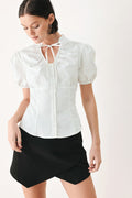 Women's Puff Sleeve Tie Neck Button-Front Blouse