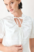 Women's Puff Sleeve Tie Neck Button-Front Blouse
