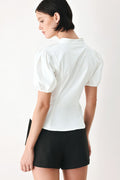 Women's Puff Sleeve Tie Neck Button-Front Blouse