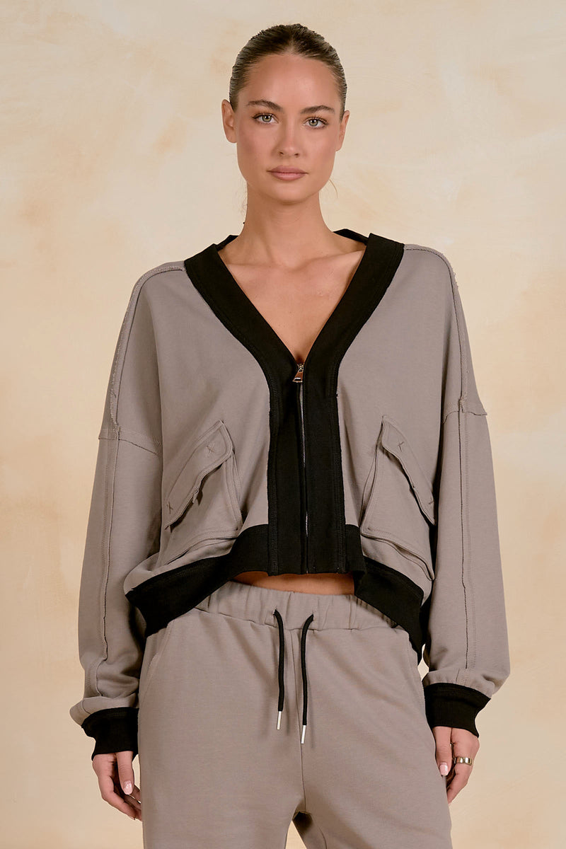 Fawn Contrast Trim Utility Jacket