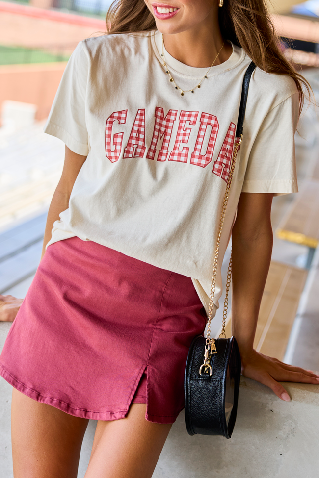 Gameday Red Gingham Ivory Graphic Tee
