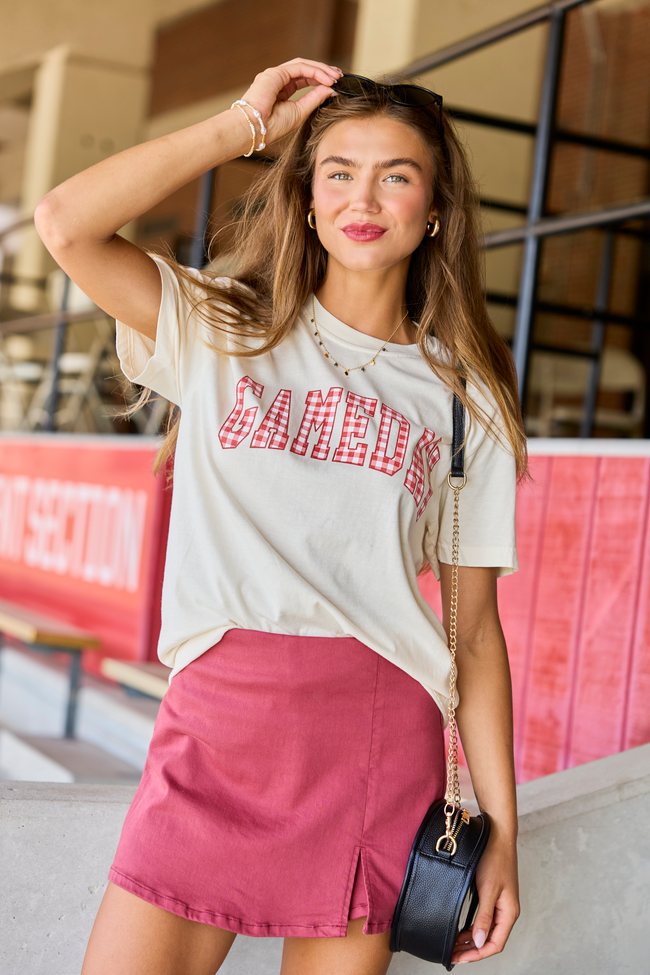 Gameday Red Gingham Ivory Graphic Tee