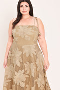 SANDY BLOOM FLORAL WOVEN LACE MIDI DRESS