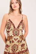 Brown Boho Floral Tiered Maxi Dress with Smocked Back & Adjustable Straps