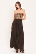 Autumn Arabesque Power Mesh Maxi Dress - Brown Maxi Dress