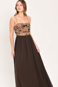 Autumn Arabesque Power Mesh Maxi Dress - Brown Maxi Dress